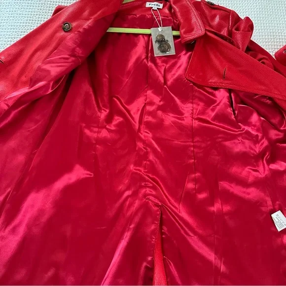 Freda Red Faux Leather Trench Coat - Picture 6 of 6
